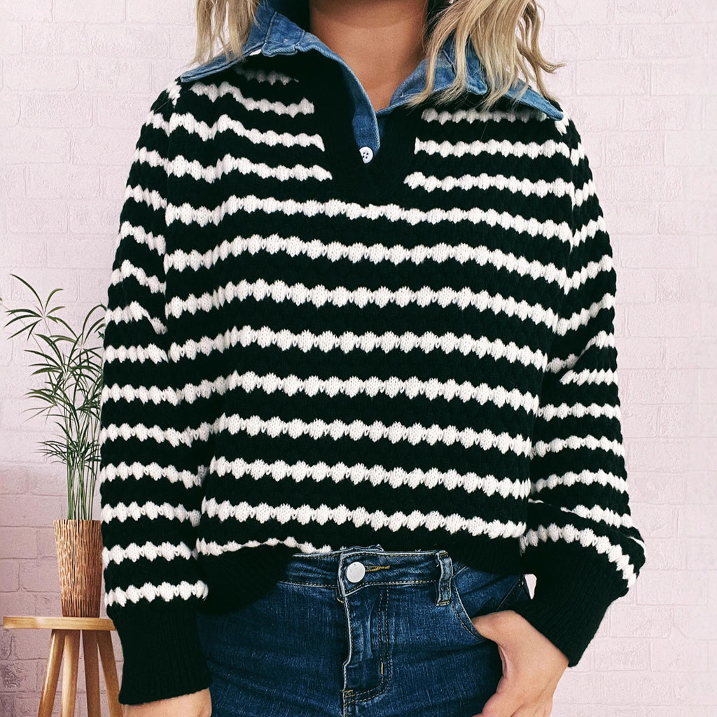 Striped Fake Two-Piece Pullover