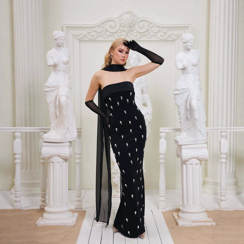 High Waist Rhinestone Dress