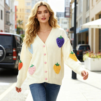 Strawberry Jacquard Cardigan