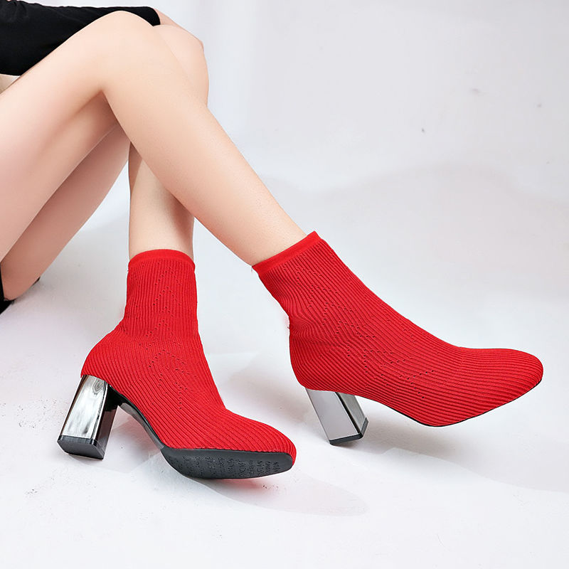 Elastic boots high heels