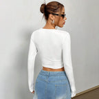 V-neck Crop Top Long Sleeve