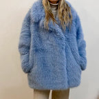 Notched Faux Fur Coat