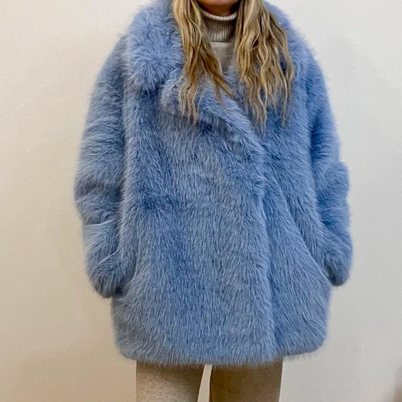 Warm Notched Fur Coat