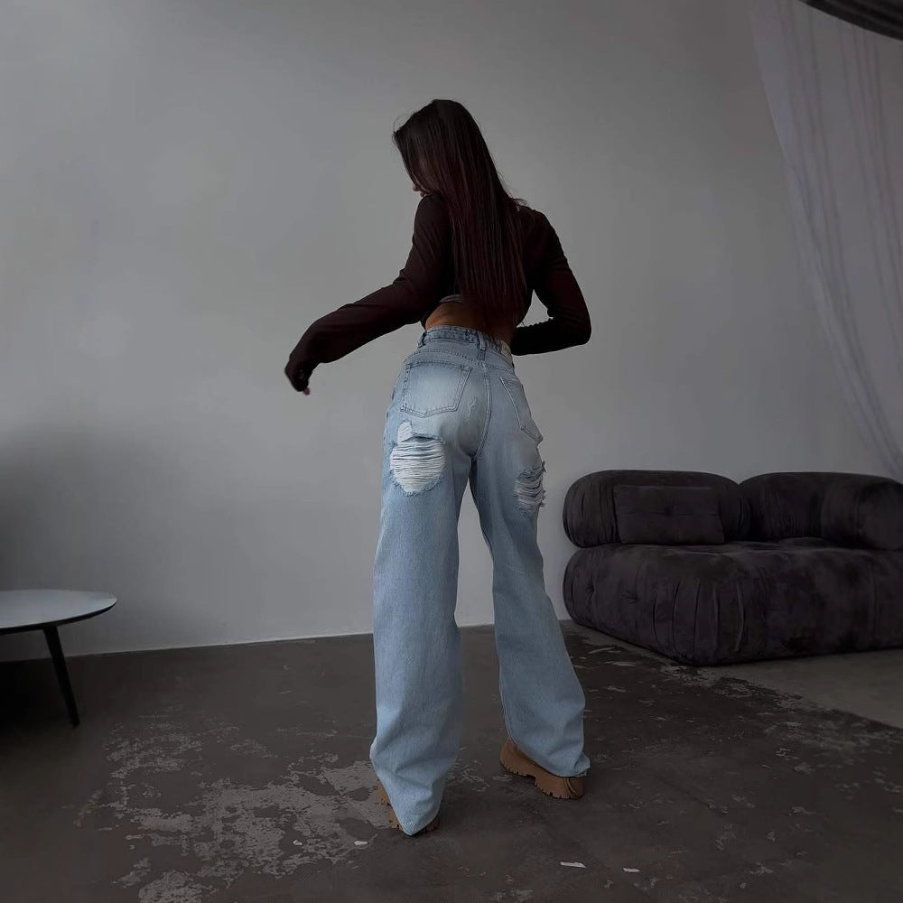 Retro Ripped Design Jeans