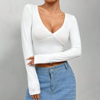 V-neck Crop Top Long Sleeve