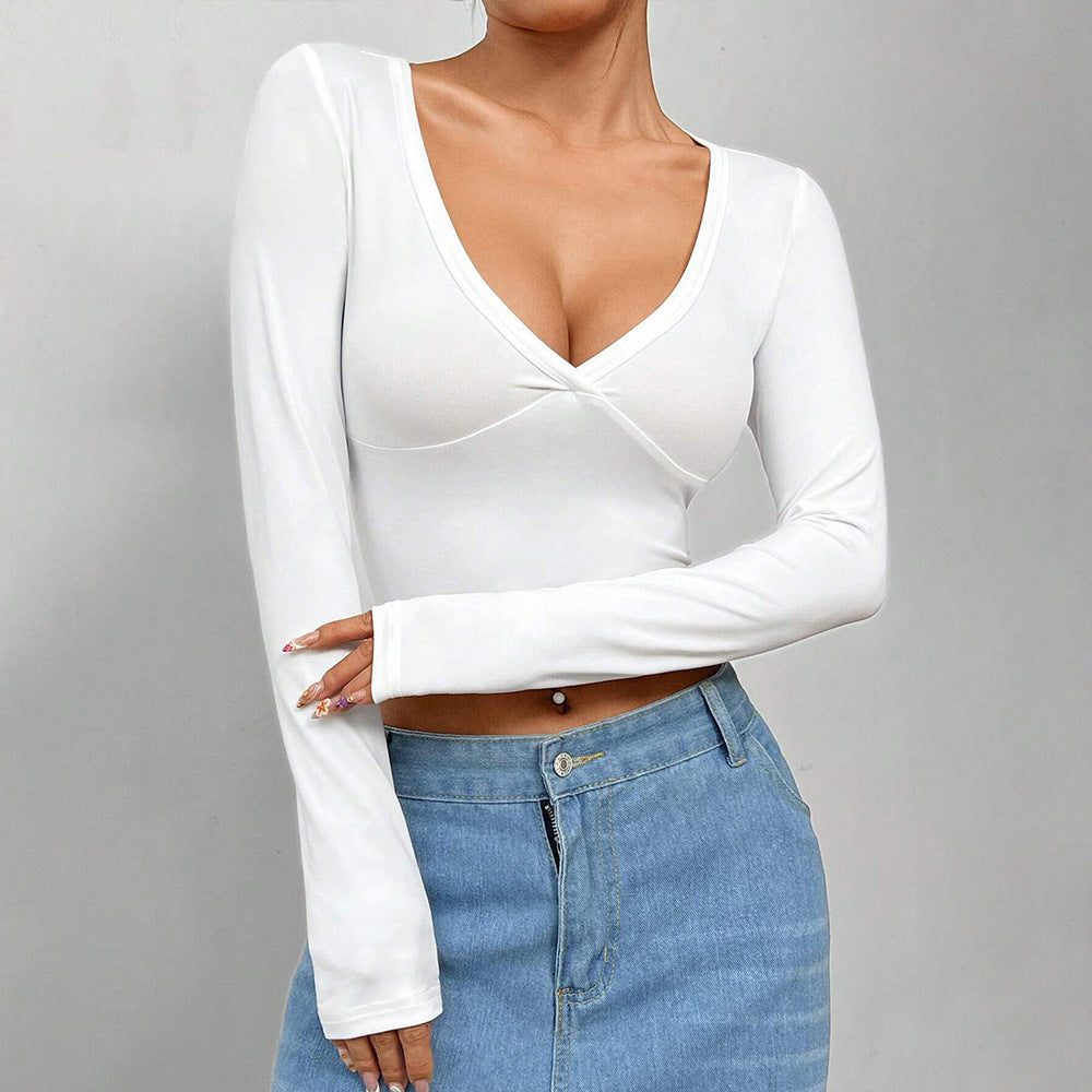 V-neck Crop Top Long Sleeve