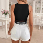 Solid Color Casual Lace Top