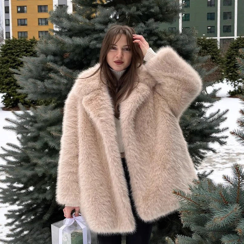 Warm Notched Fur Coat