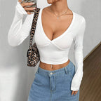 V-neck Crop Top Long Sleeve
