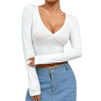 V-neck Crop Top Long Sleeve