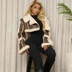 Street PU Leather Patchwork Fur Collar