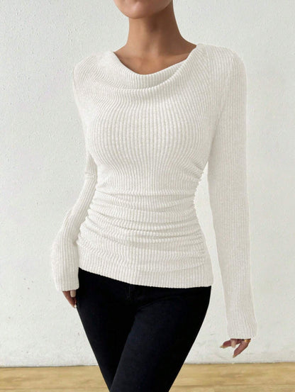 Draped Neck Knit Top