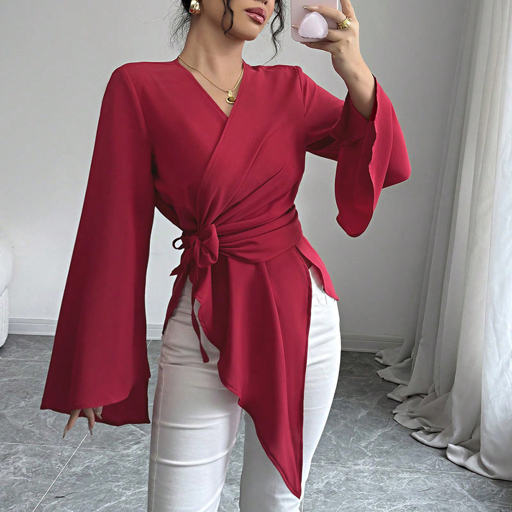 Satin Flared Sleeve Top
