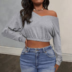 V-neck Top Cropped Sweatshirt