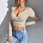 V-neck Waist Tie Slim Top