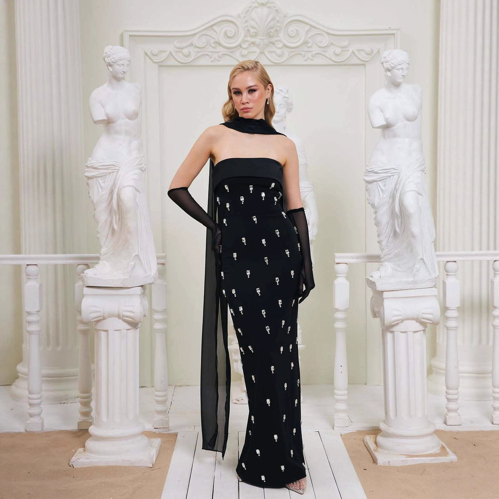 High Waist Rhinestone Dress