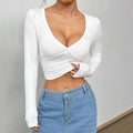 V-neck Crop Top Long Sleeve