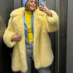 Notched Faux Fur Coat