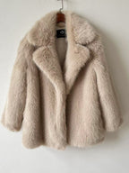 Notched Faux Fur Coat
