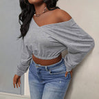 V-neck Top Cropped Sweatshirt