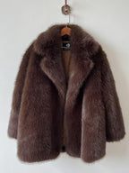 Notched Faux Fur Coat