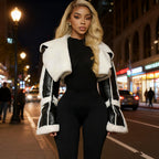 Street PU Leather Patchwork Fur Collar