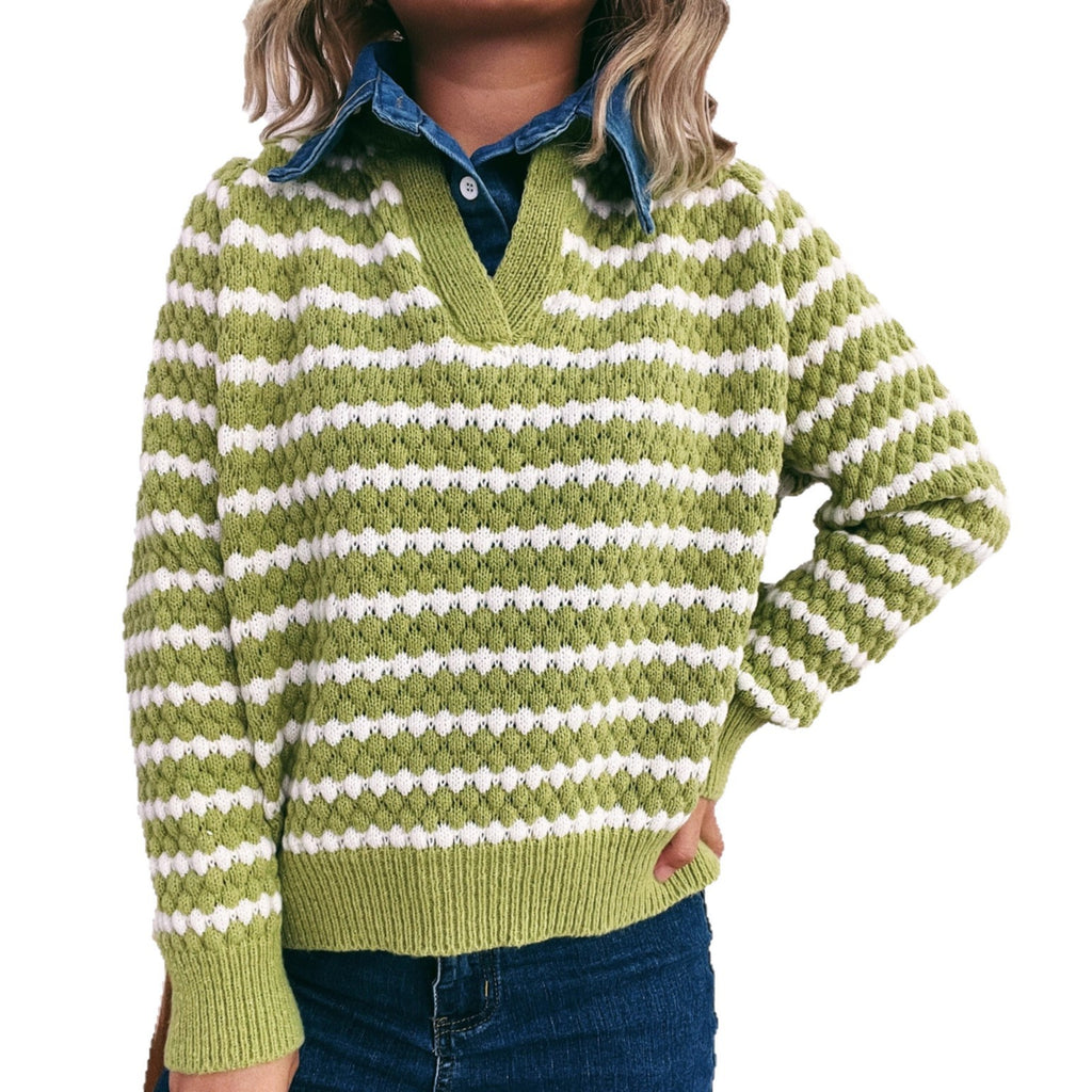 Striped Fake Two-Piece Pullover