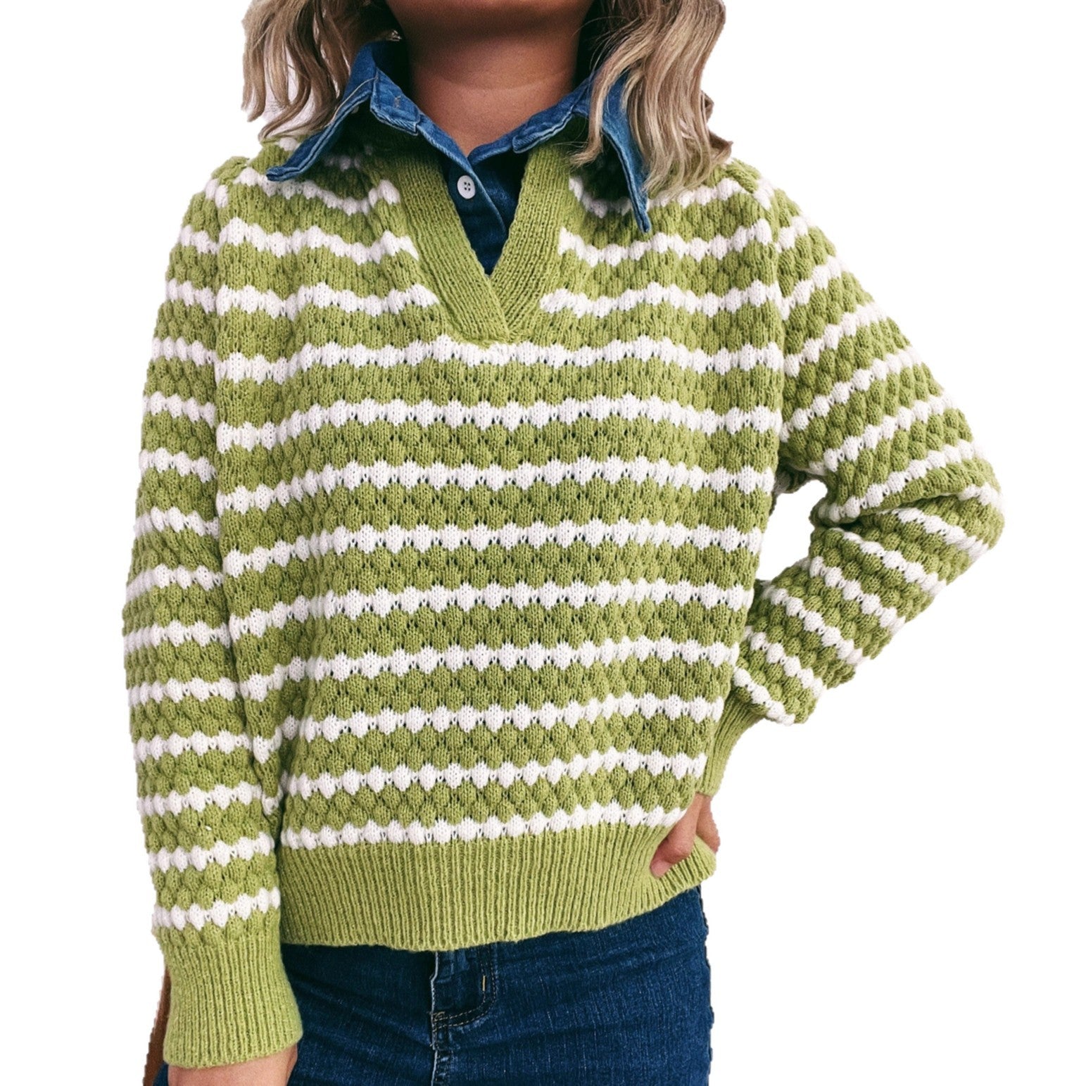 Striped Fake Two-Piece Pullover