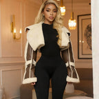 Street PU Leather Patchwork Fur Collar