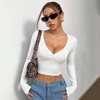 V-neck Crop Top Long Sleeve
