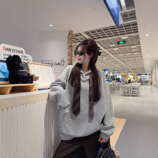 Hooded Tie Sweatshirt