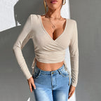 V-neck Waist Tie Slim Top