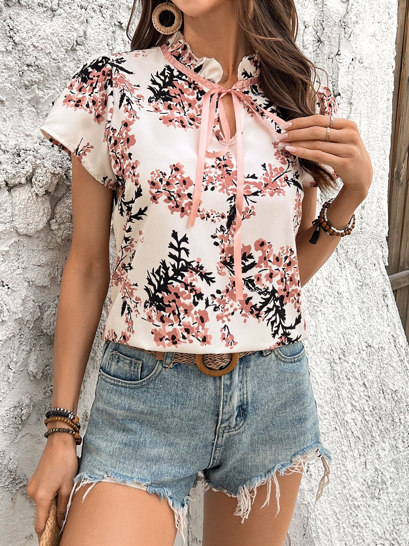 Lace-up Floral Shirt