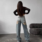 Retro Ripped Design Jeans