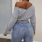 V-neck Top Cropped Sweatshirt